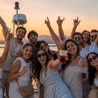 Cristina and friends on a Barcelona sunset sail